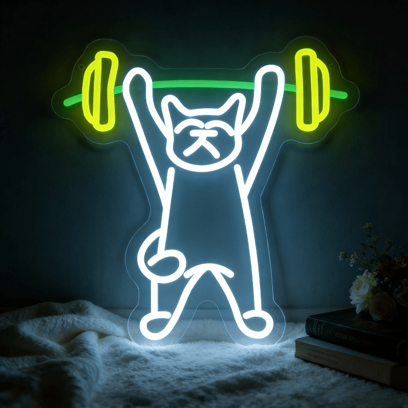 Home Gym Neon Sign - Kedi ağırlık kaldırıyor neon tabela LED
