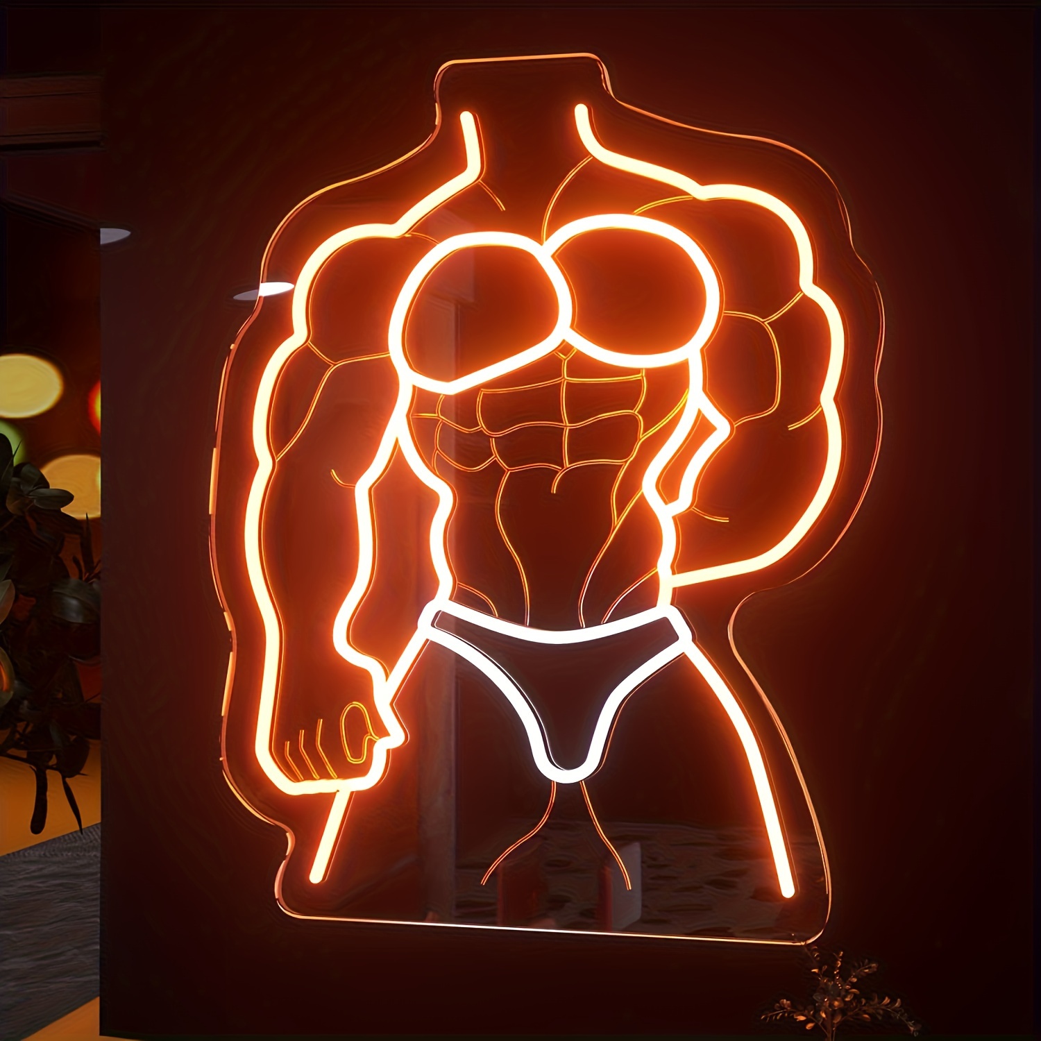Home Gym Neon Sign - Kaslı Adam Neon Tabela Turuncu Beyaz