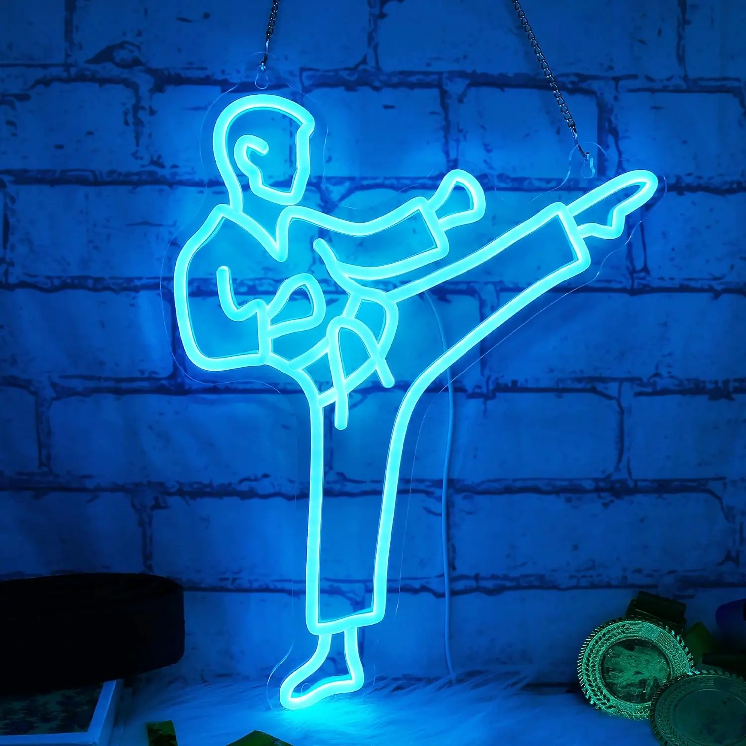 Home Gym Neon Sign - Karate Adam Neon Tabelası, Mavi LED