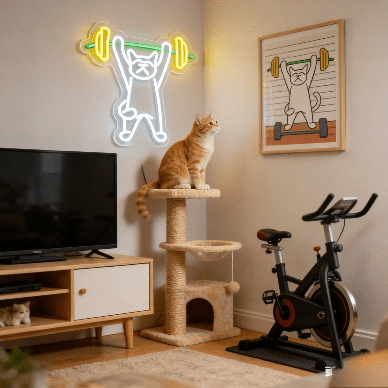 Kedi ağırlık kaldırıyor neon t - Home Gym Neon Sign incelemesi ve fiyatı